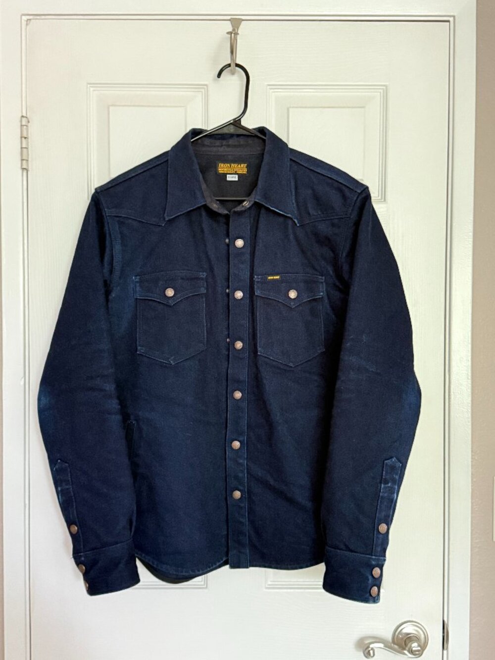Iron Heart 19oz Selvedge Denim CPO Shirt - Indigo/Black, Size XL